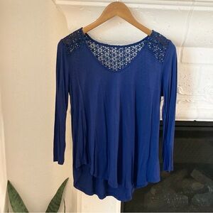 Blue Lace Detail Jersey Knit Top Size Small S